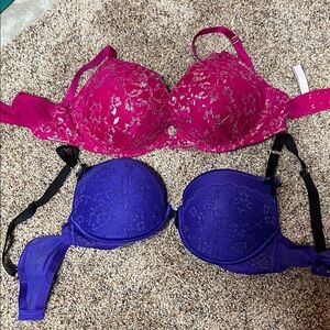 Victoria's Secret Lace Underwire Bra Set - Fuchsia and Royal Blue